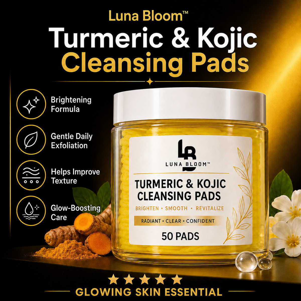 Luna Bloom Turmeric & Kojic Cleansing Pads