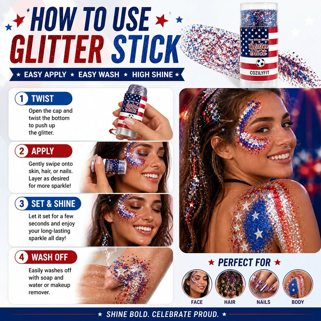 4th of July Glitter Stick – Red, White & Blue Body & Hair Sparkle