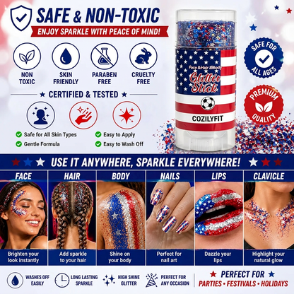 4th of July Glitter Stick – Red, White & Blue Body & Hair Sparkle