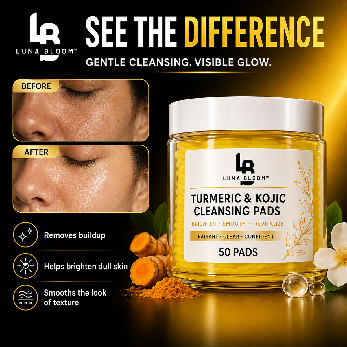 Luna Bloom Turmeric & Kojic Cleansing Pads